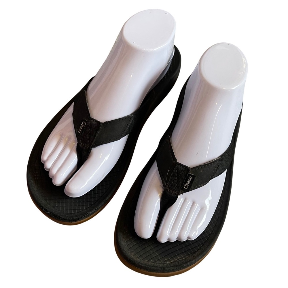Chaco Sandal Flip Flop Women 9 Thong Black Raves Hiking Hippie Water Beach Pool